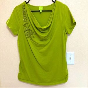 Unique green shirt with silver neckline detail